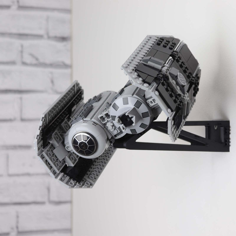 Wall mount display stand for lego tie bomber angled off wall home storage 75347