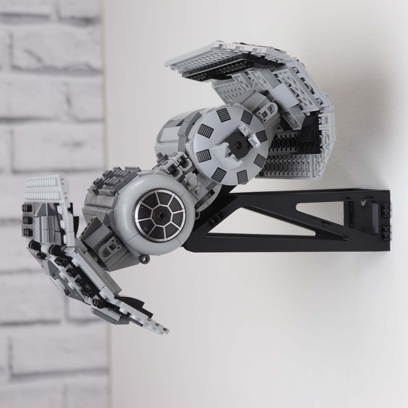 Wall mount display stand for lego tie bomber angled off wall home storage 75347