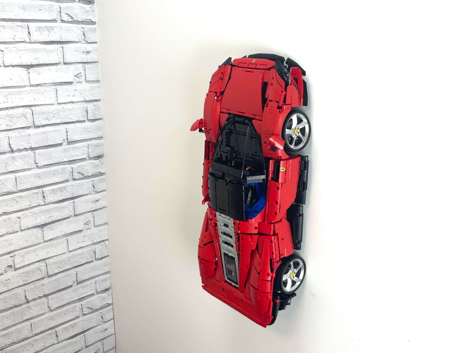 Vertical Wall Mount for LEGO Ferrari Daytona SP3, a high-quality display solution for collectors, offering a sleek alternative to Wicked Brick mounts.