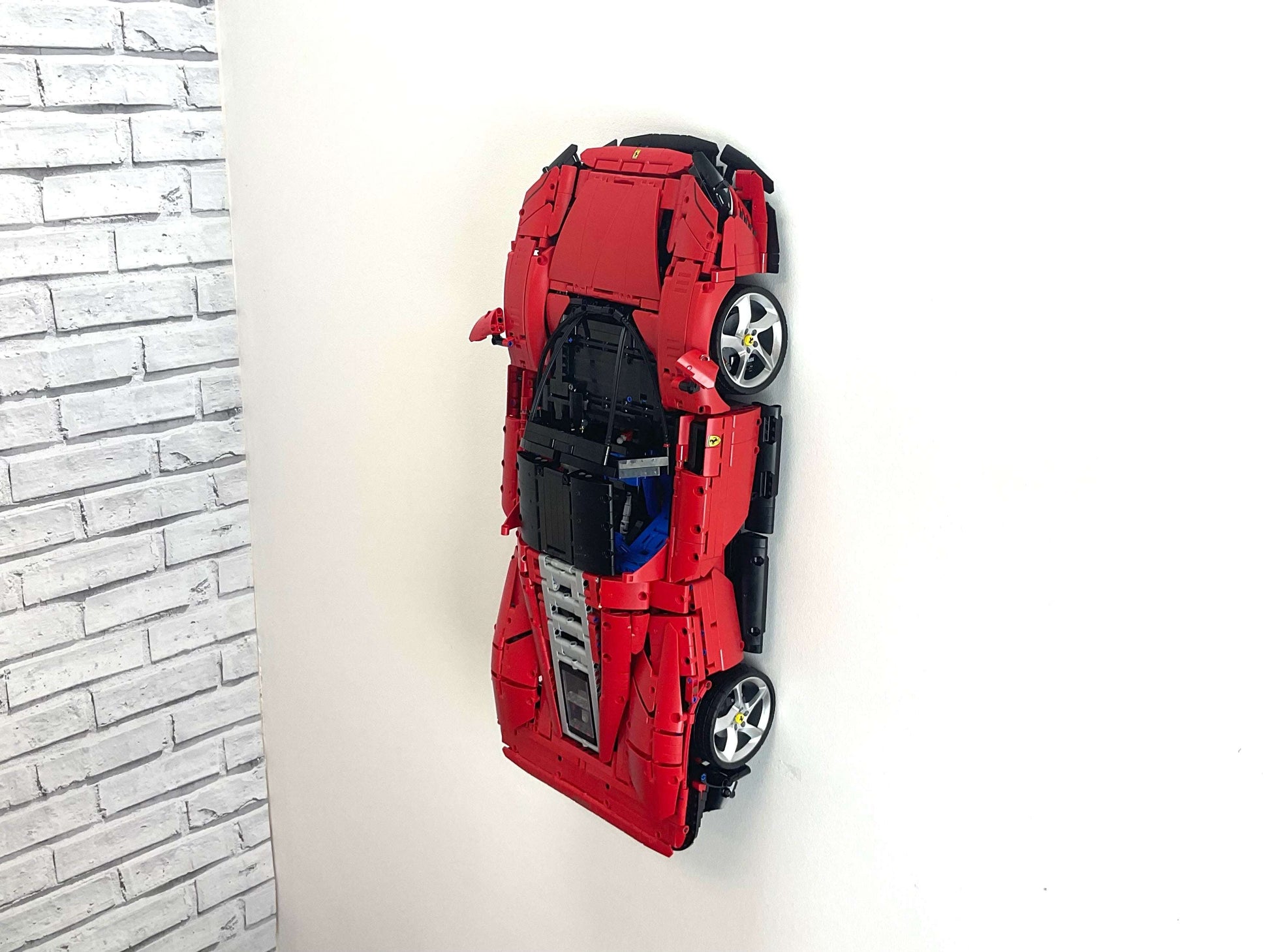 Vertical Wall Mount for LEGO Ferrari Daytona SP3, a high-quality display solution for collectors, offering a sleek alternative to Wicked Brick mounts.