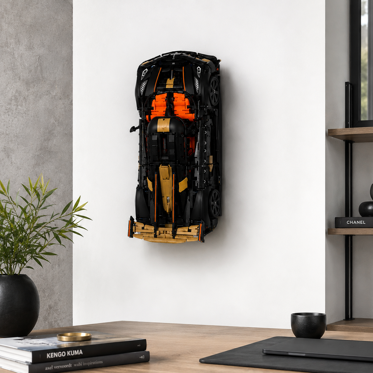 Koenigsegg Sadair’s Spear LEGO car displayed as automotive wall art
Minimal black vertical mount designed for LEGO Technic Koenigsegg 42232