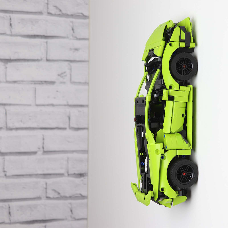 Vertical wall mount display stand holding LEGO® Lamborghini Huracán models 42161 and 42196, presenting the cars at an angled position on the wall for optimal display.
