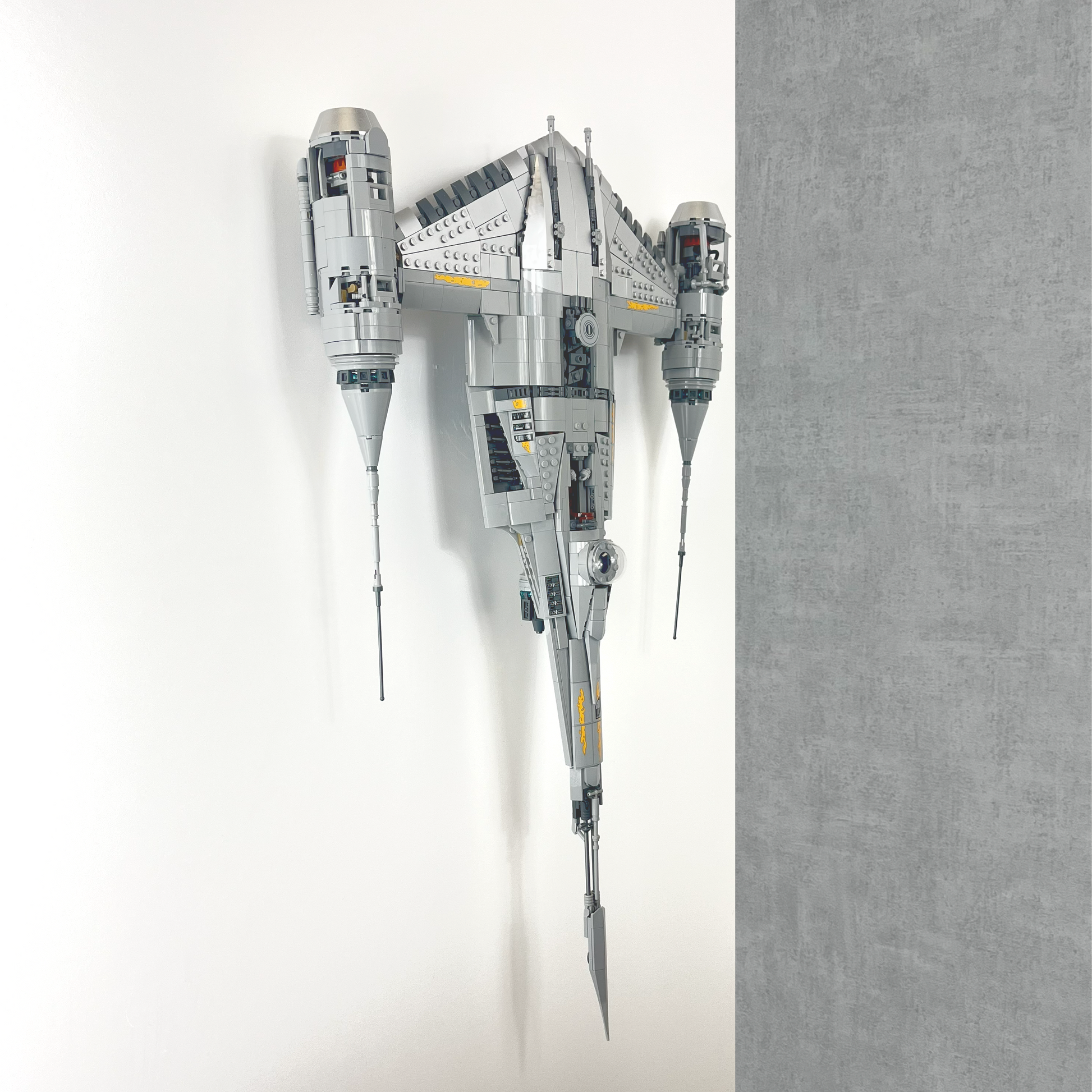 Vertical wall display mount for LEGO UCS The Mandalorian N-1 Starfighter