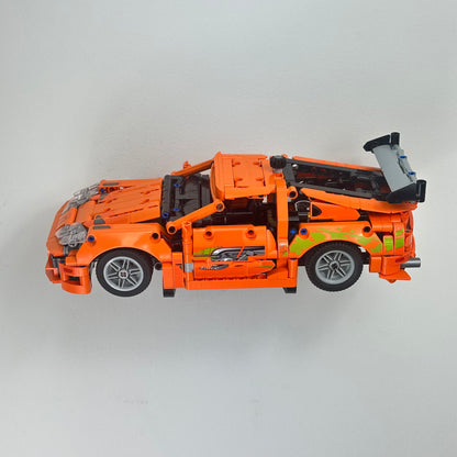 LEGO 42204 Toyota Supra MK4 secured on angled floating wall mount