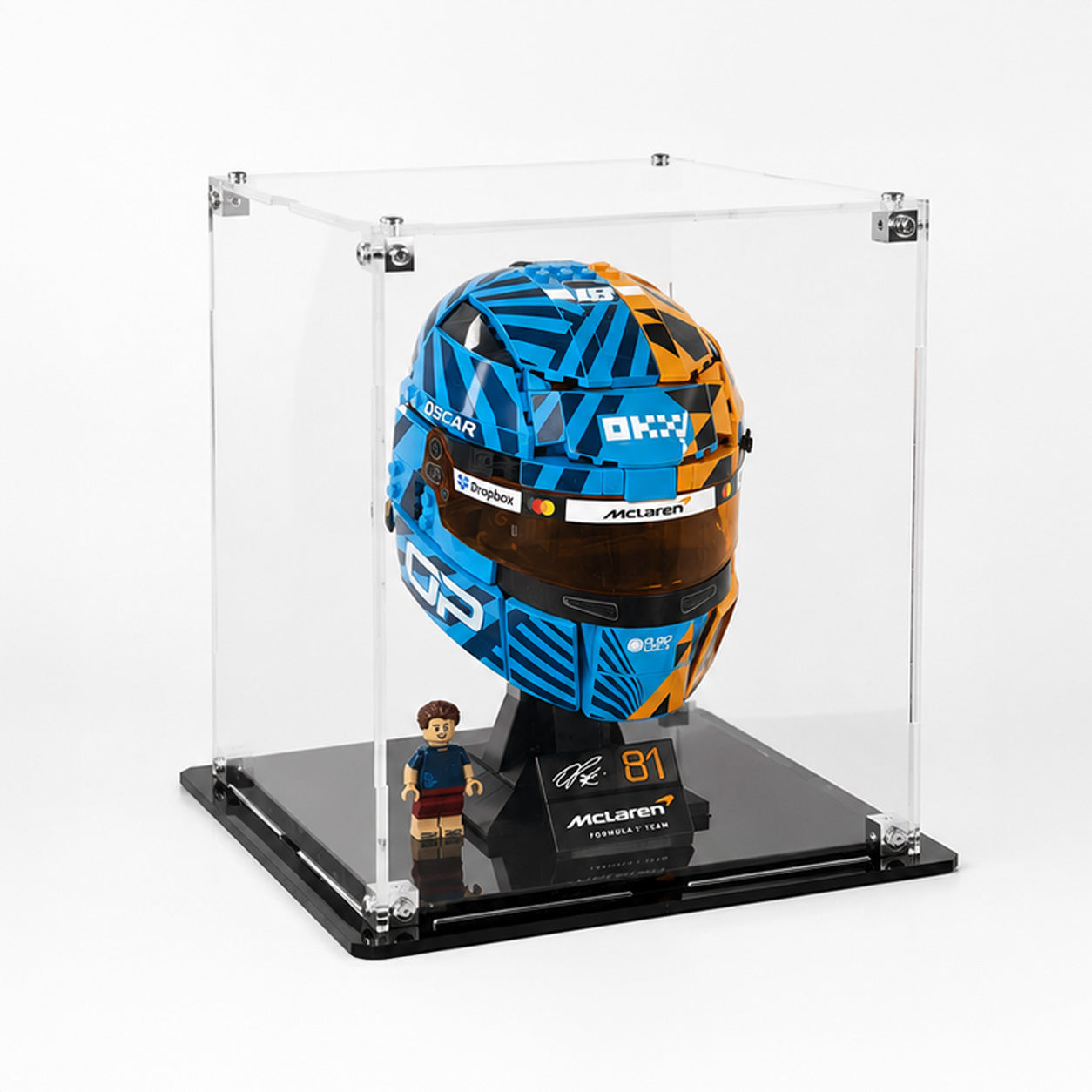 Clear display box compatible with LEGO McLaren Formula One helmet