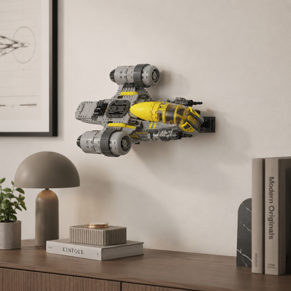 BrickNest wall display mount kit compatible with LEGO Star Wars The Razor Crest set 75447, supplied with screws and wall plugs for simple installation. The strong 3D printed mount helps collectors display the Mandalorian ship model on the wall instead of using shelf or desk space, creating a cleaner LEGO Star Wars display for offices, bedrooms, gaming rooms, Star Wars rooms and collector walls. LEGO set not included.