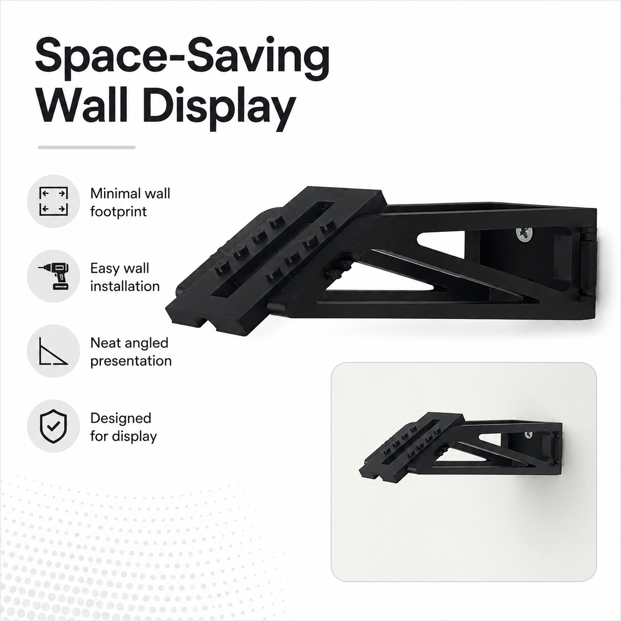 BrickNest wall display mount kit compatible with LEGO Star Wars The Razor Crest set 75447, supplied with screws and wall plugs for simple installation. The strong 3D printed mount helps collectors display the Mandalorian ship model on the wall instead of using shelf or desk space, creating a cleaner LEGO Star Wars display for offices, bedrooms, gaming rooms, Star Wars rooms and collector walls. LEGO set not included.