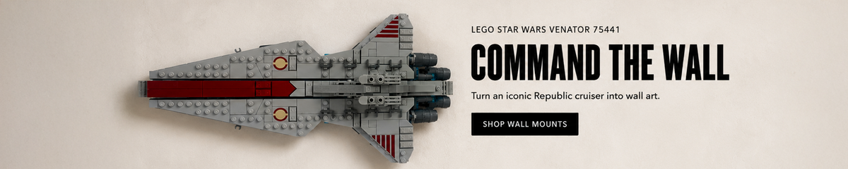 LEGO Star Wars Venator-Class Republic Attack Cruiser wall-mounted as a space-saving display for collectors