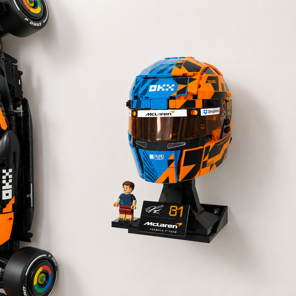 Space saving wall mount for LEGO Formula One helmet