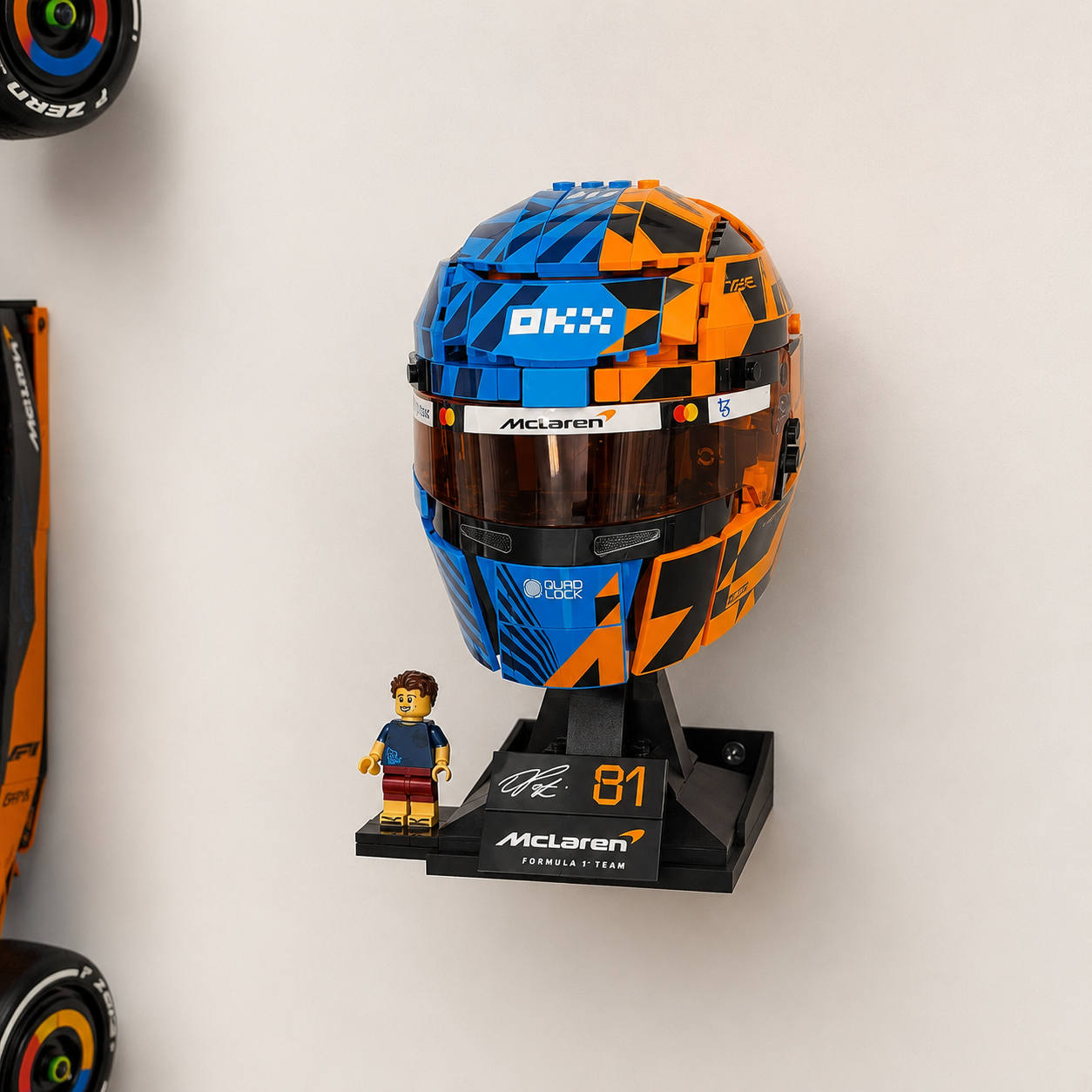 LEGO Formula One McLaren helmet displayed on wall mount
