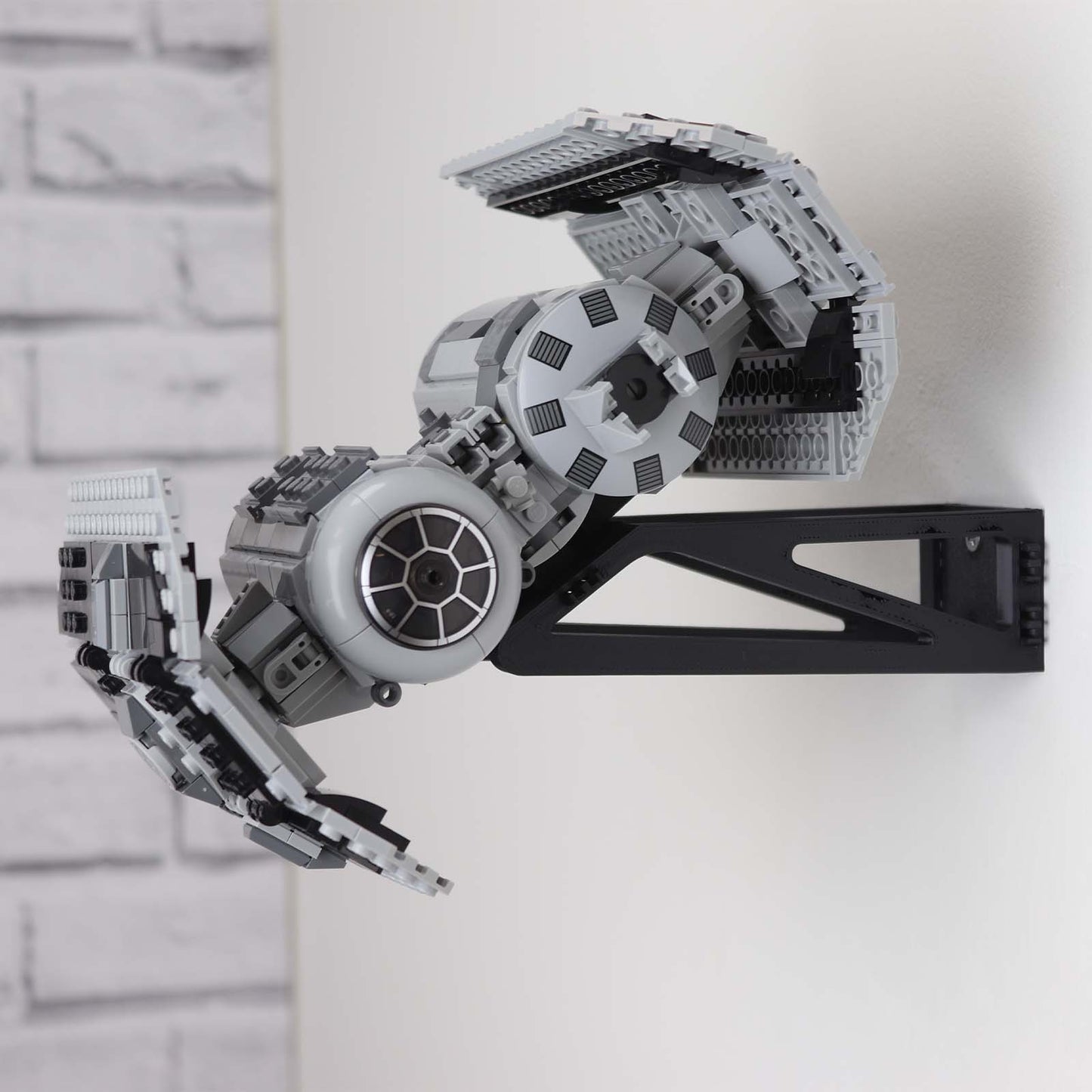  Wall mount display stand for lego tie bomber angled off wall home storage 75347