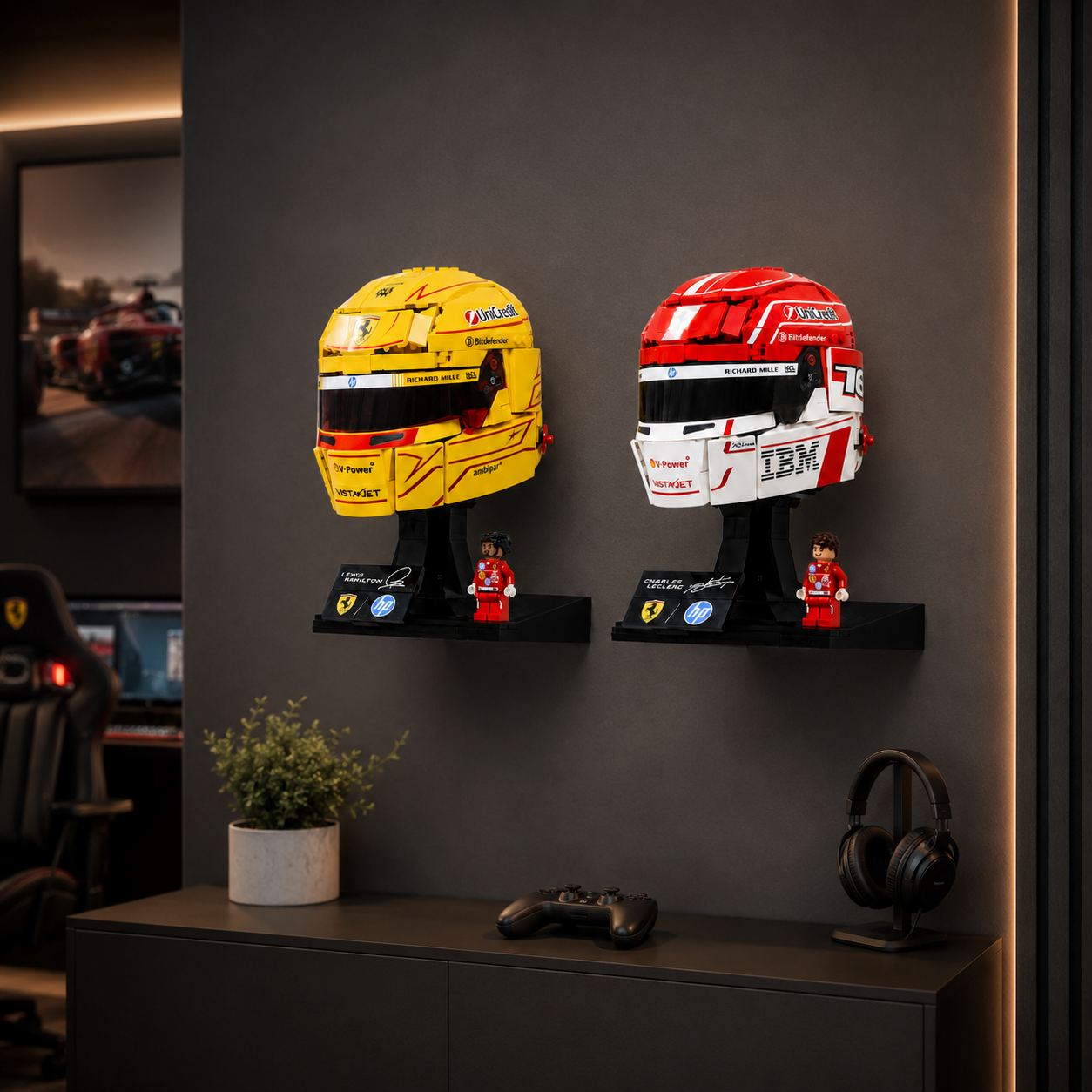 LEGO Ferrari Formula One helmet wall mount display