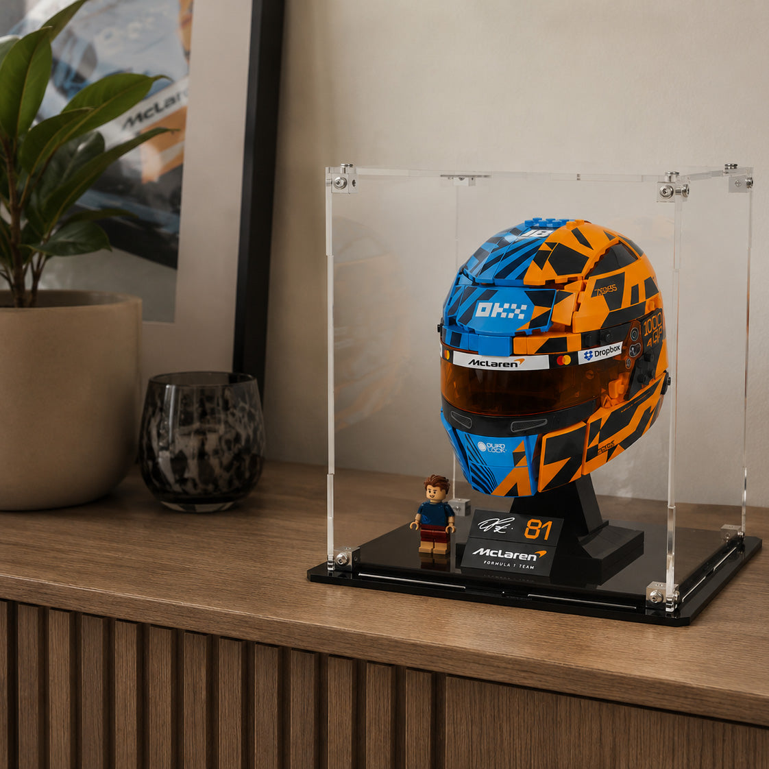 Acrylic display case compatible with LEGO Formula One Helmet sets