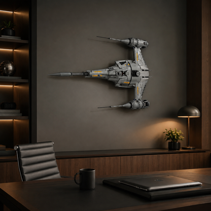 LEGO UCS N-1 Starfighter displayed vertically on wall mount